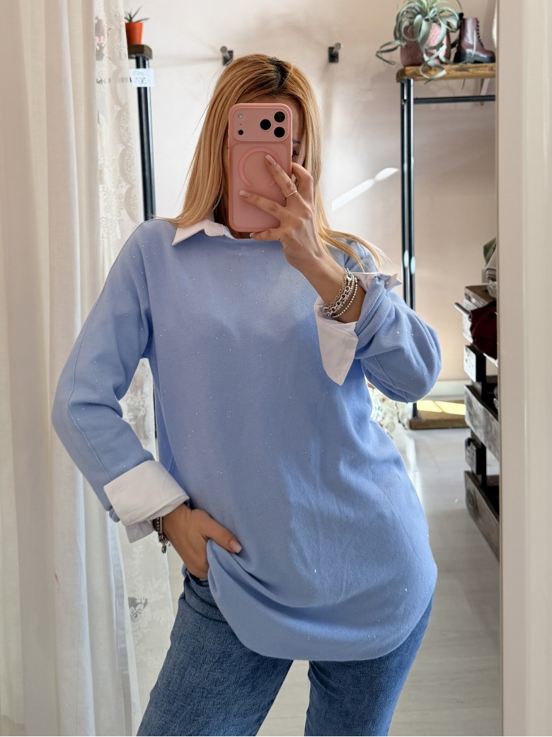 Maxi maglia micropaillettes celeste