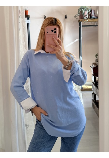 Maxi maglia micropaillettes celeste