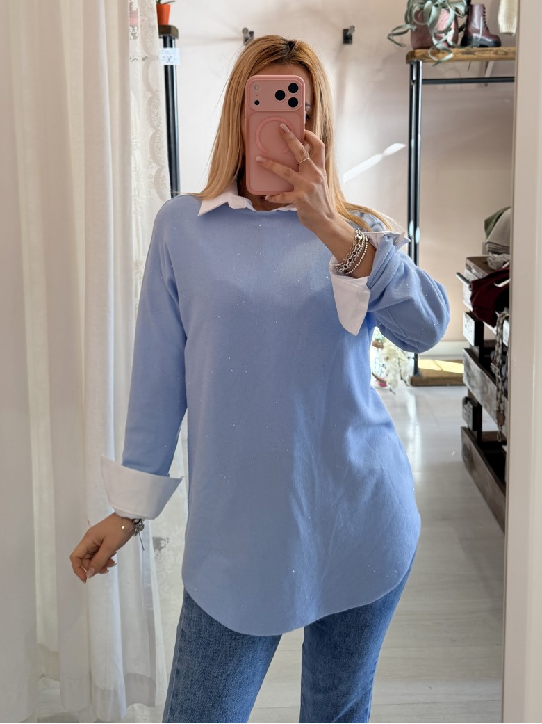 Maxi maglia micropaillettes celeste