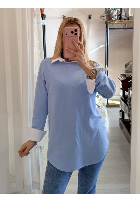 Maxi maglia micropaillettes celeste