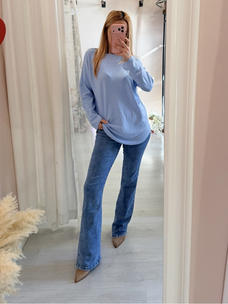 Maxi maglia micropaillettes celeste