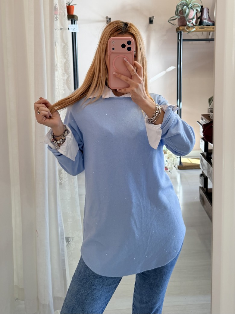 Maxi maglia micropaillettes celeste