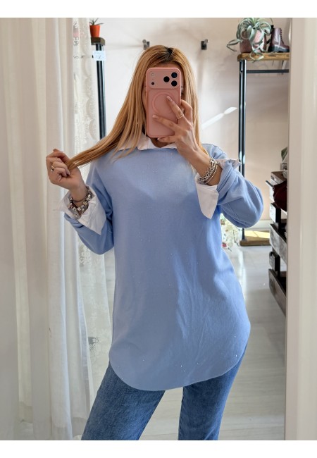 Maxi maglia micropaillettes celeste