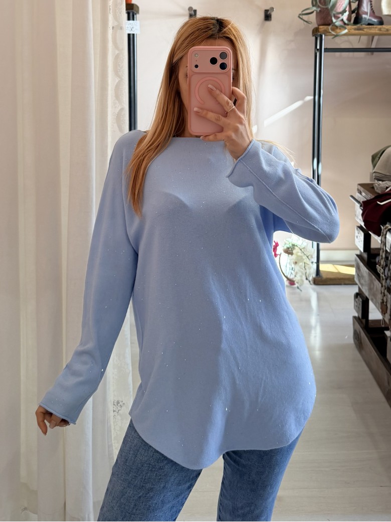 Maxi maglia micropaillettes celeste