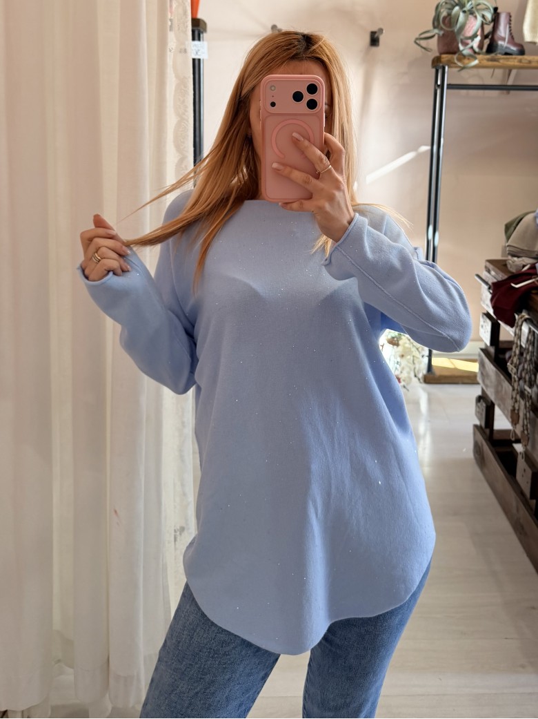 Maxi maglia micropaillettes celeste