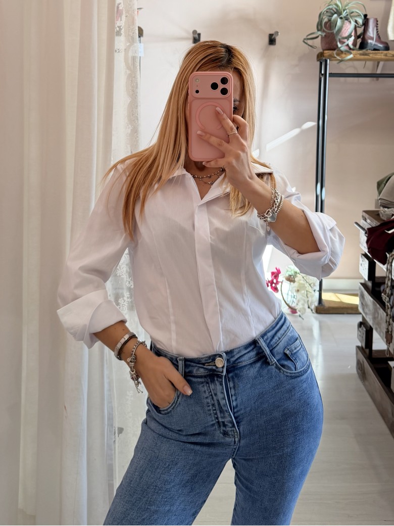 Camicia avvitata in cotone bianca