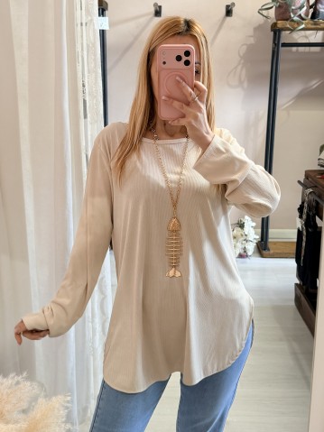 Maxi maglia collana lisca beige