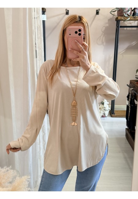 Maxi maglia collana lisca beige