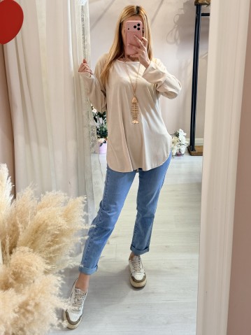 Maxi maglia collana lisca beige 2