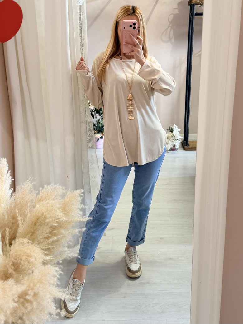 Maxi maglia collana lisca beige