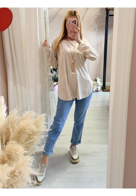 Maxi maglia collana lisca beige
