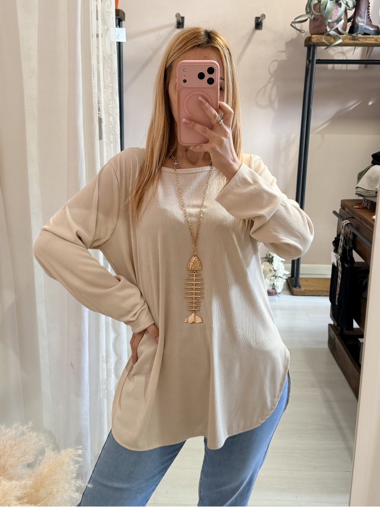 Maxi maglia collana lisca beige