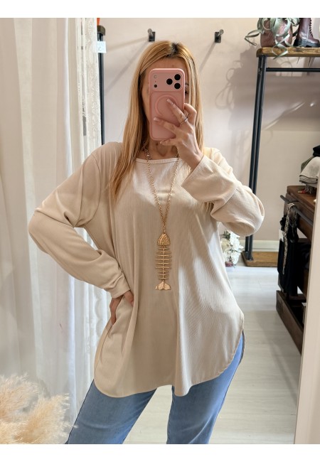 Maxi maglia collana lisca beige