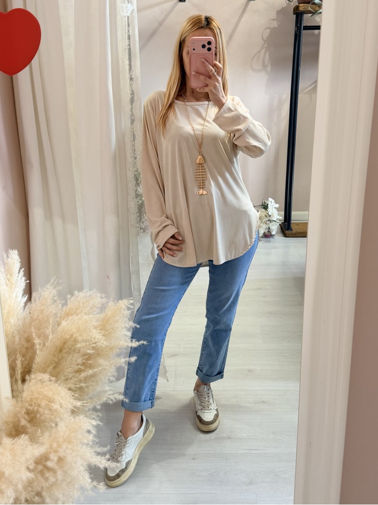 Maxi maglia collana lisca beige