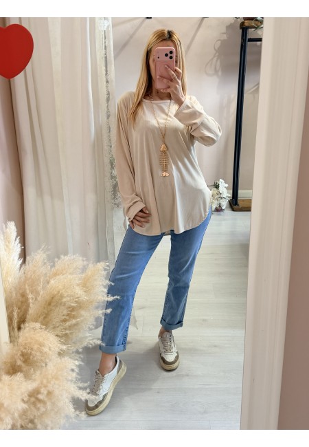 Maxi maglia collana lisca beige