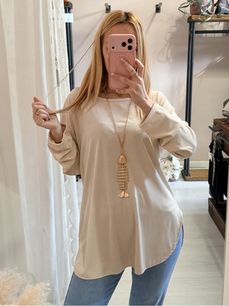 Maxi maglia collana lisca beige