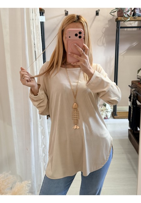 Maxi maglia collana lisca beige