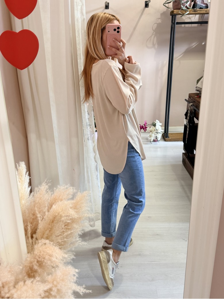 Maxi maglia collana lisca beige