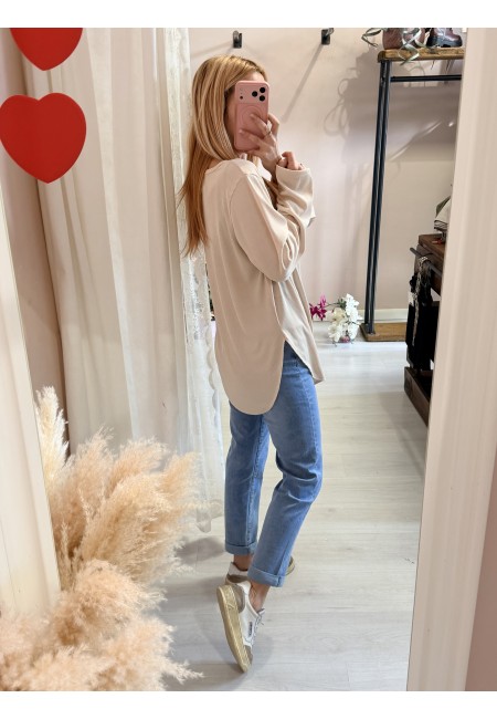 Maxi maglia collana lisca beige