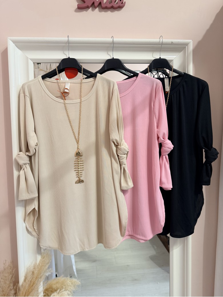 Maxi maglia collana lisca beige