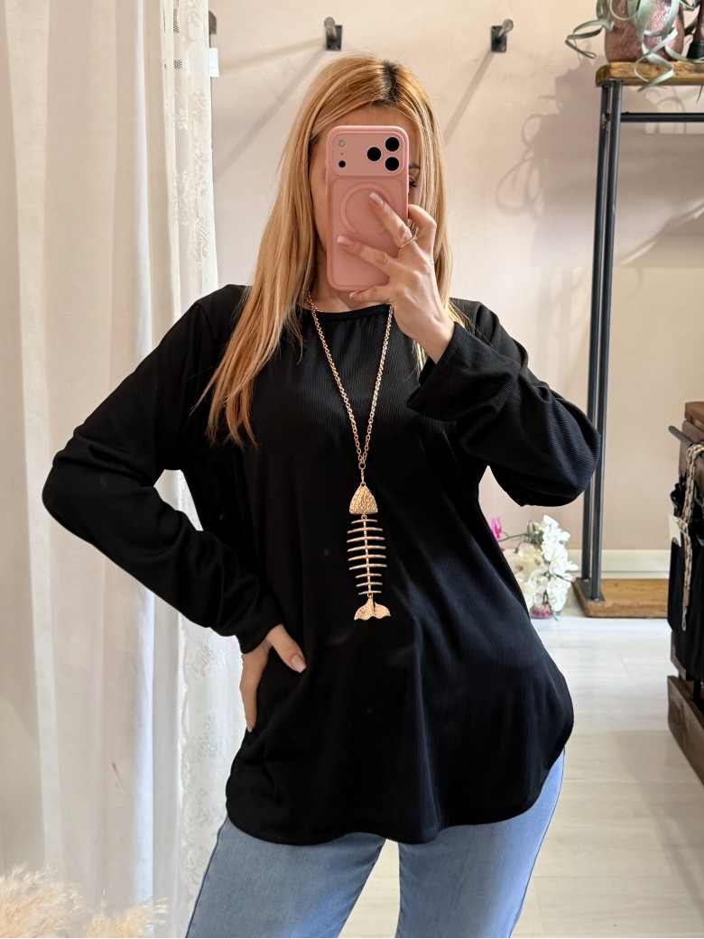 Maxi maglia collana lisca nera