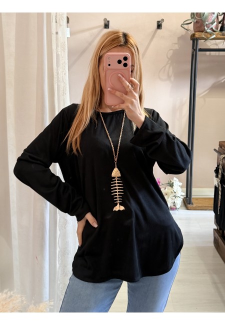 Maxi maglia collana lisca nera