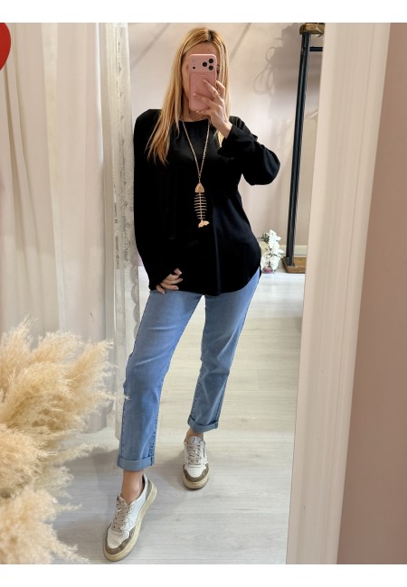 Maxi maglia collana lisca nera