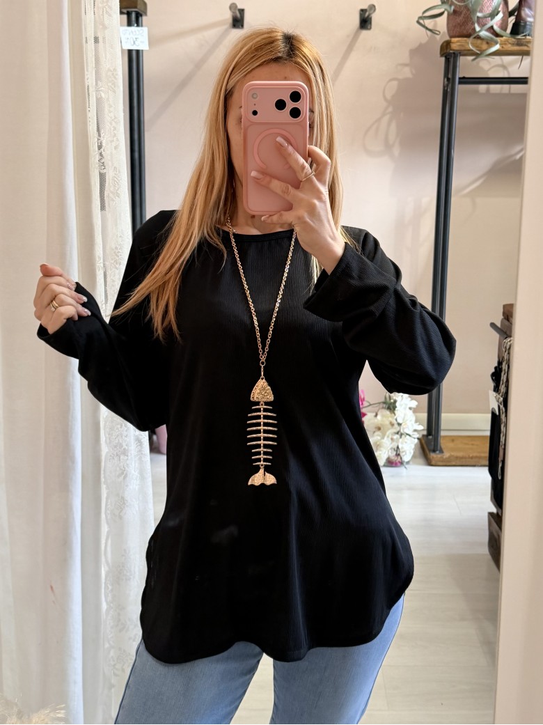 Maxi maglia collana lisca nera