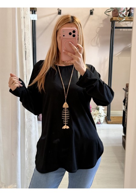 Maxi maglia collana lisca nera