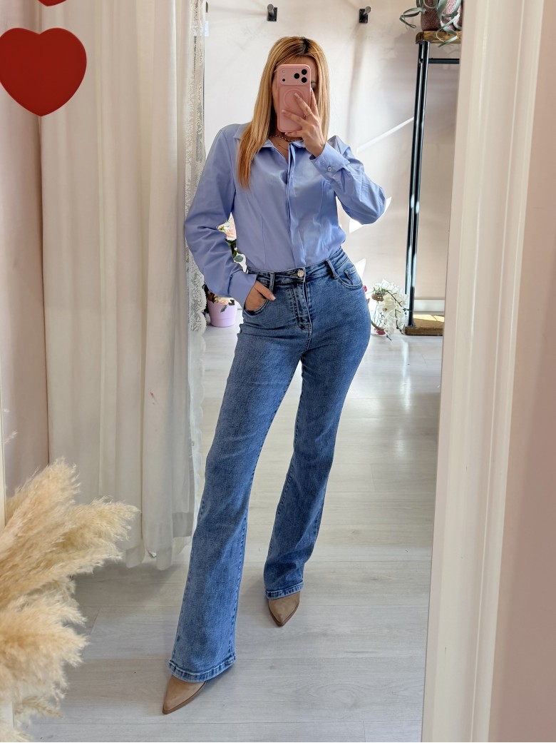 Camicia avvitata in cotone celeste