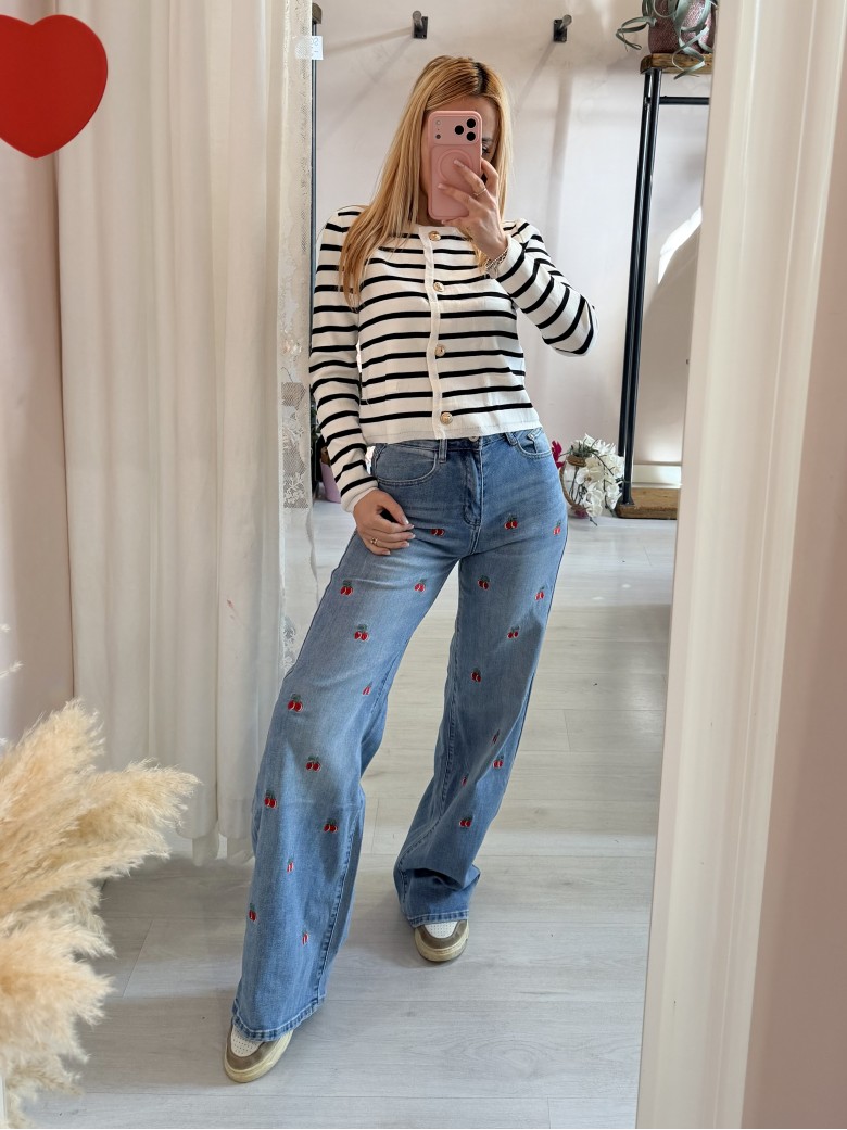 Maglioncino a righe bianco con bottoni