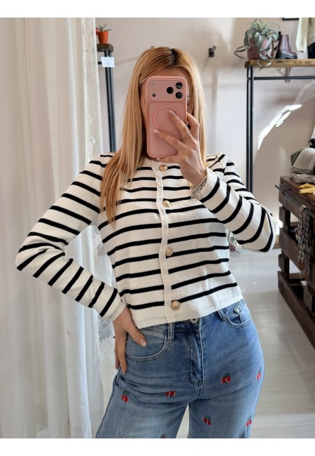 Maglioncino a righe bianco con bottoni