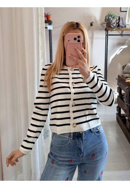 Maglioncino a righe bianco con bottoni