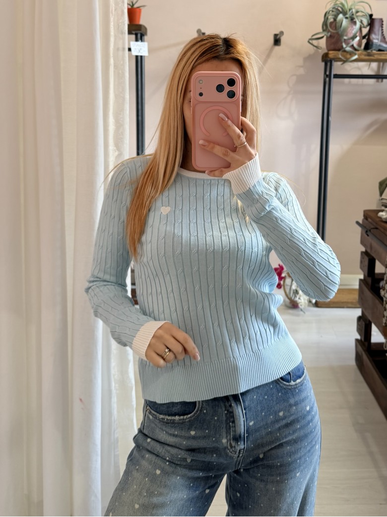 Maglioncino CUORICINO a trecce celeste
