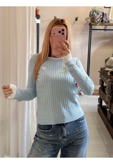 Maglioncino CUORICINO a trecce celeste