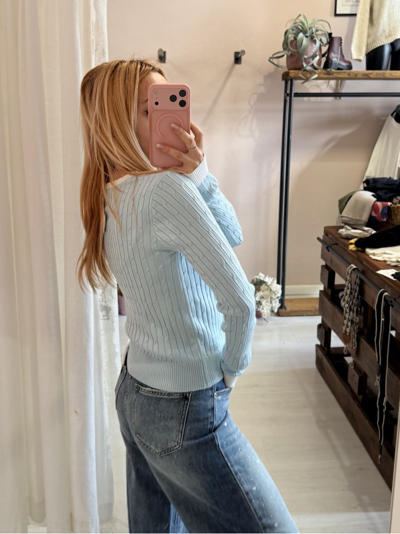 Maglioncino CUORICINO a trecce celeste