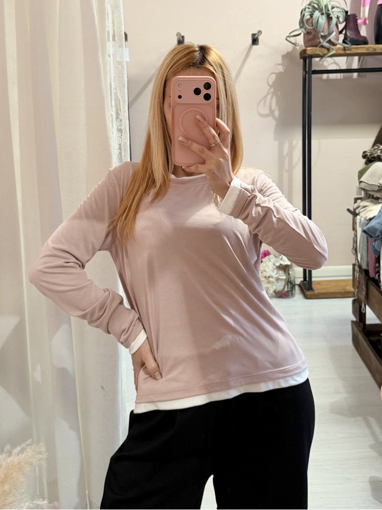 Maglia effetto doppio rosa