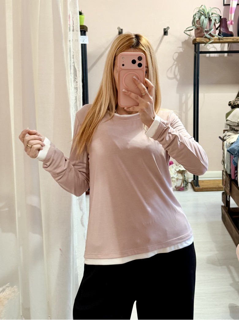 Maglia effetto doppio rosa