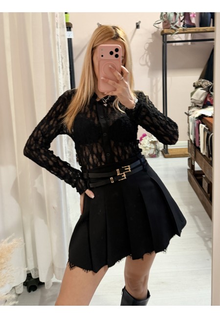 Gonna a pieghe con bordo in pizzo nera