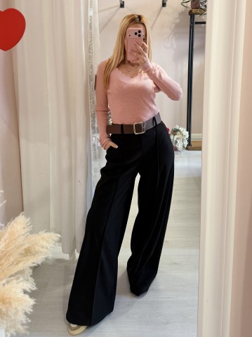 Pantaloni GAIA larghi in panno neri 2