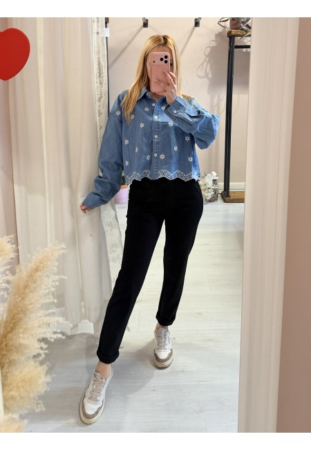 Camicia di jeans fiorellini ricamata
