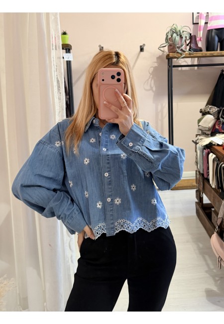 Camicia di jeans fiorellini ricamata