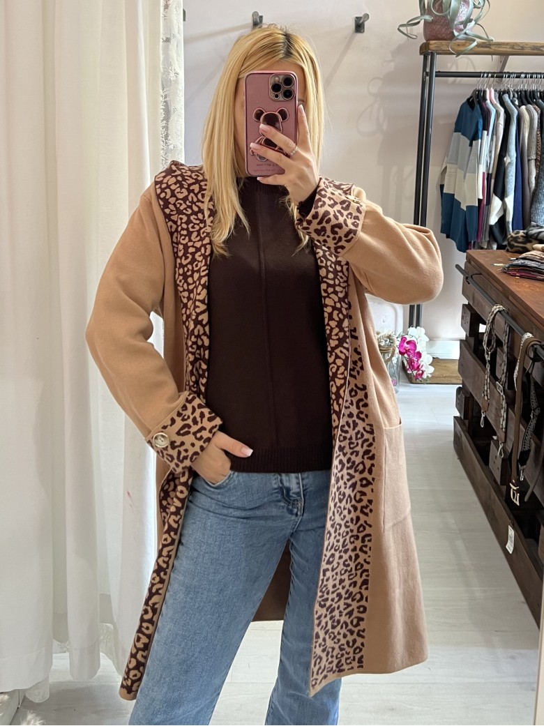 Cardigan lungo camel sunny leopard