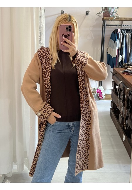 Cardigan lungo camel sunny leopard