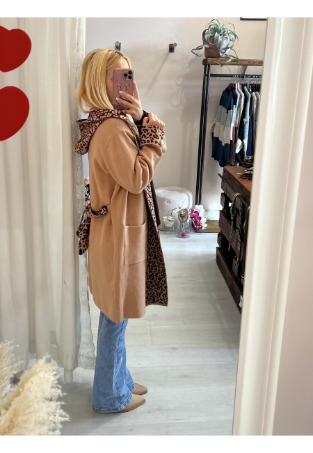 Cardigan lungo camel sunny leopard