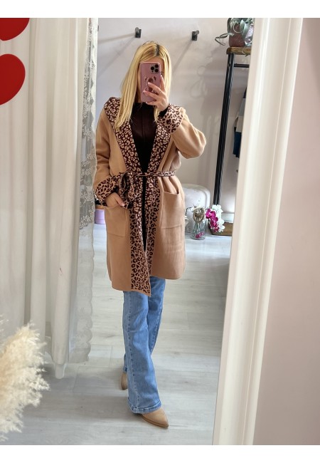 Cardigan lungo camel sunny leopard