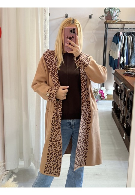 Cardigan lungo camel sunny leopard