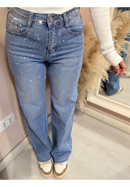 Jeans larghi cascata di STRASS
