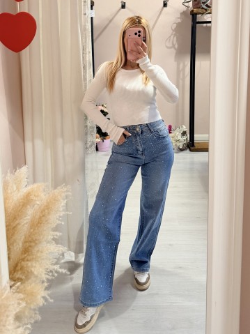 Jeans larghi cascata di STRASS 2