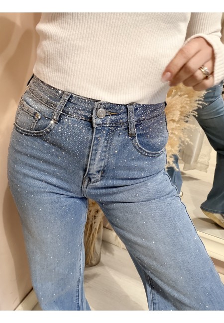 Jeans larghi cascata di STRASS